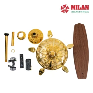 chi tiet quat tran trang tri khong den canh go ma vang 24K fy961 kd