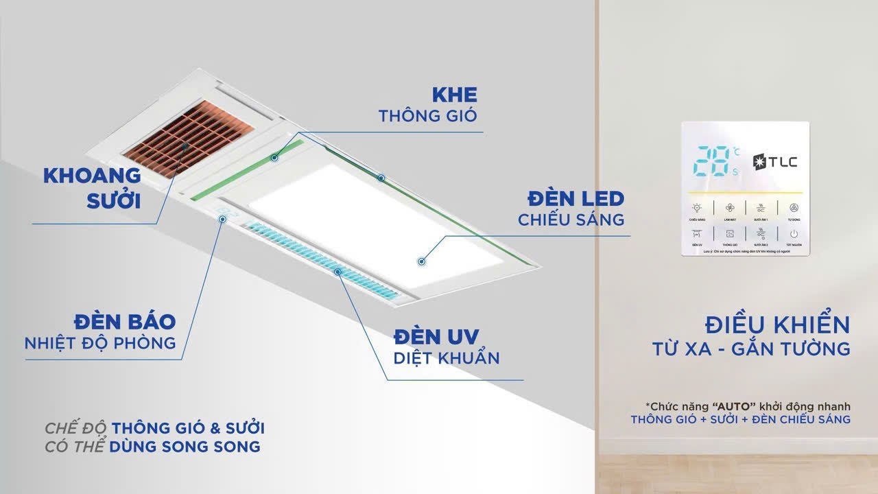 Quạt sưởi âm trần diệt khuẩn 5IN1 60×30 4 Đèn Sưởi Âm Trần Luxury