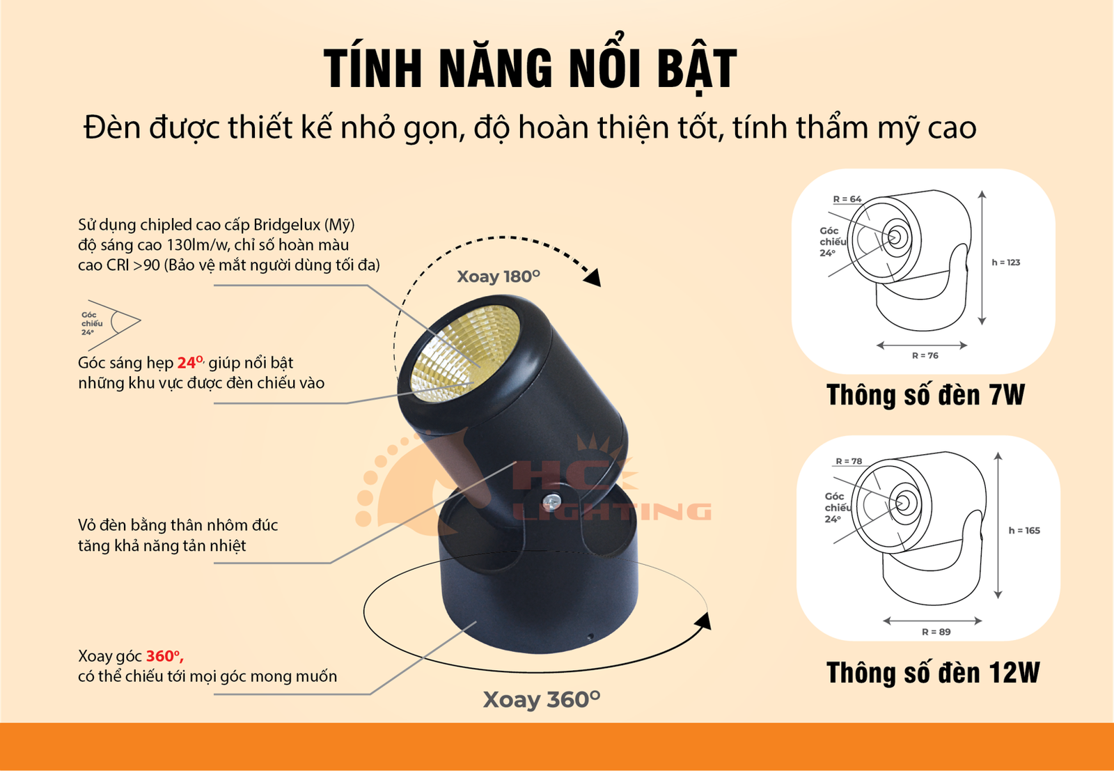 Đèn rọi ngồi COB xoay 360 6 Đèn rọi ngồi COB xoay 360 12W