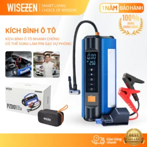 Bơm Lốp Kích Bình ắc Quy Ô Tô 4 Trong 1 Wisezen Có Thể Dùng Làm Pin Sạc Dự Phòng Tích Hợp đèn LED Dễ Thao Tác