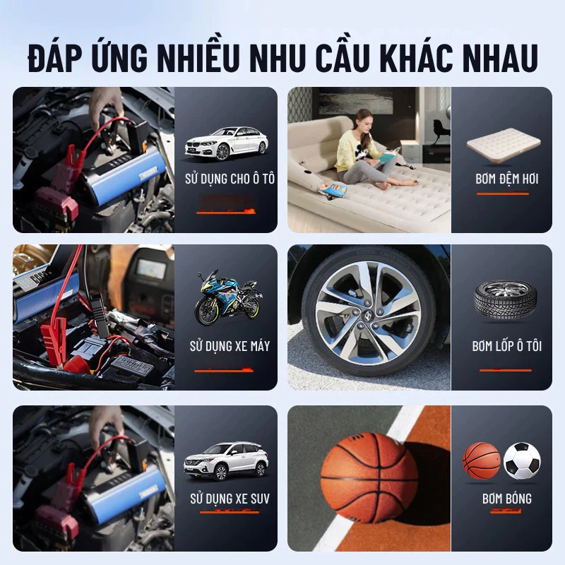 Bơm Lốp Kích Bình ắc Quy Ô Tô 4 Trong 1 Wisezen Có Thể Dùng Làm Pin Sạc Dự Phòng Tích Hợp đèn LED Dễ Thao Tác 7 Bơm Lốp Kích Bình ắc Quy Ô Tô 4 Trong 1 Wisezen Có Thể Dùng Làm Pin Sạc Dự Phòng Tích Hợp đèn LED Dễ Thao Tác - Ảnh 5