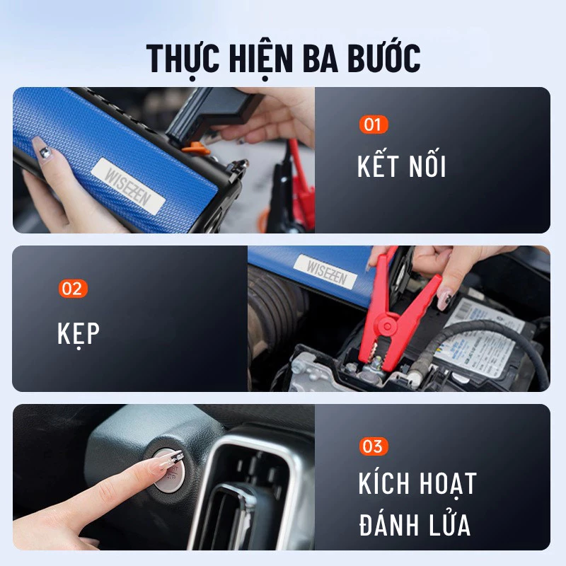 Bơm Lốp Kích Bình ắc Quy Ô Tô 4 Trong 1 Wisezen Có Thể Dùng Làm Pin Sạc Dự Phòng Tích Hợp đèn LED Dễ Thao Tác 4 Bơm Lốp Kích Bình ắc Quy Ô Tô 4 Trong 1 Wisezen Có Thể Dùng Làm Pin Sạc Dự Phòng Tích Hợp đèn LED Dễ Thao Tác - Ảnh 2
