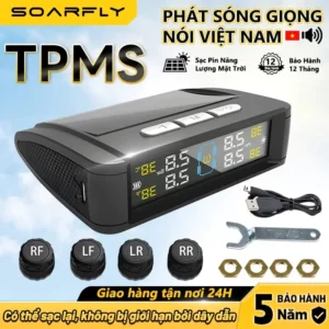 Soarfly Cảm Biến Áp Suất Lốp ô tô TPMS không dây dùng tấm pin mặt trời màn hình LCD có USB và 4 cảm biến